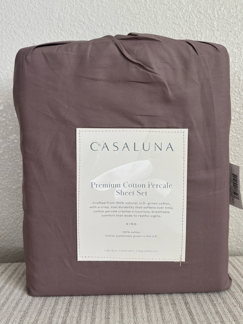 NWT King 400 Thread Count Percale Sheet Set Fig Brown - Casaluna